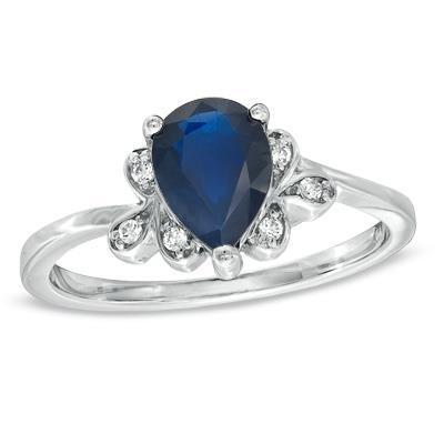 Ceylon-Saphir-Jubiläumsring mit Birnenschliff und Diamanten 2.30 Ct 14K - harrychadent.ch