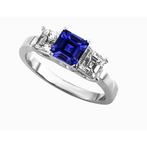 Damen Asscher Diamantring Ceylon Saphir 3 Stein Schmuck 2 Karat - harrychadent.ch