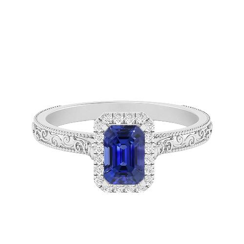 Damen Diamant Halo Ring 2 Karat Srilankan Saphir Gold Filigran - harrychadent.ch