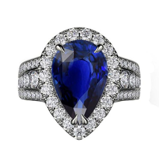 Damen Halo Blue Saphir Ehering Set & Diamanten 6 Karat - harrychadent.ch