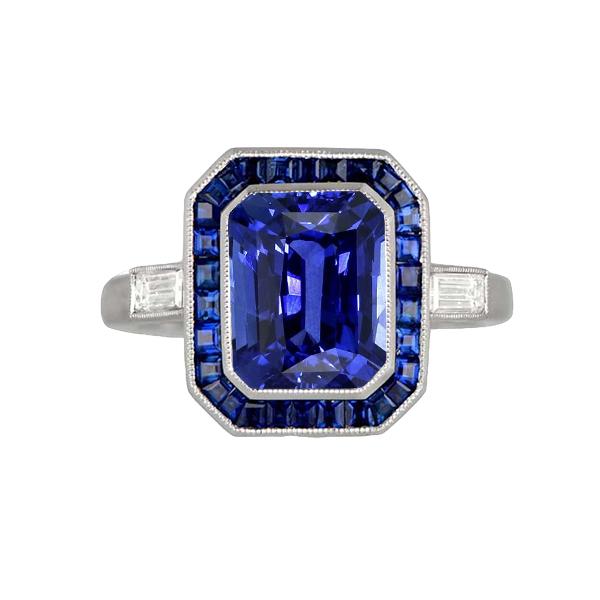 Damen Halo Edelstein Blauer Saphir Ring 3,50 Karat Baguette Diamanten - harrychadent.ch
