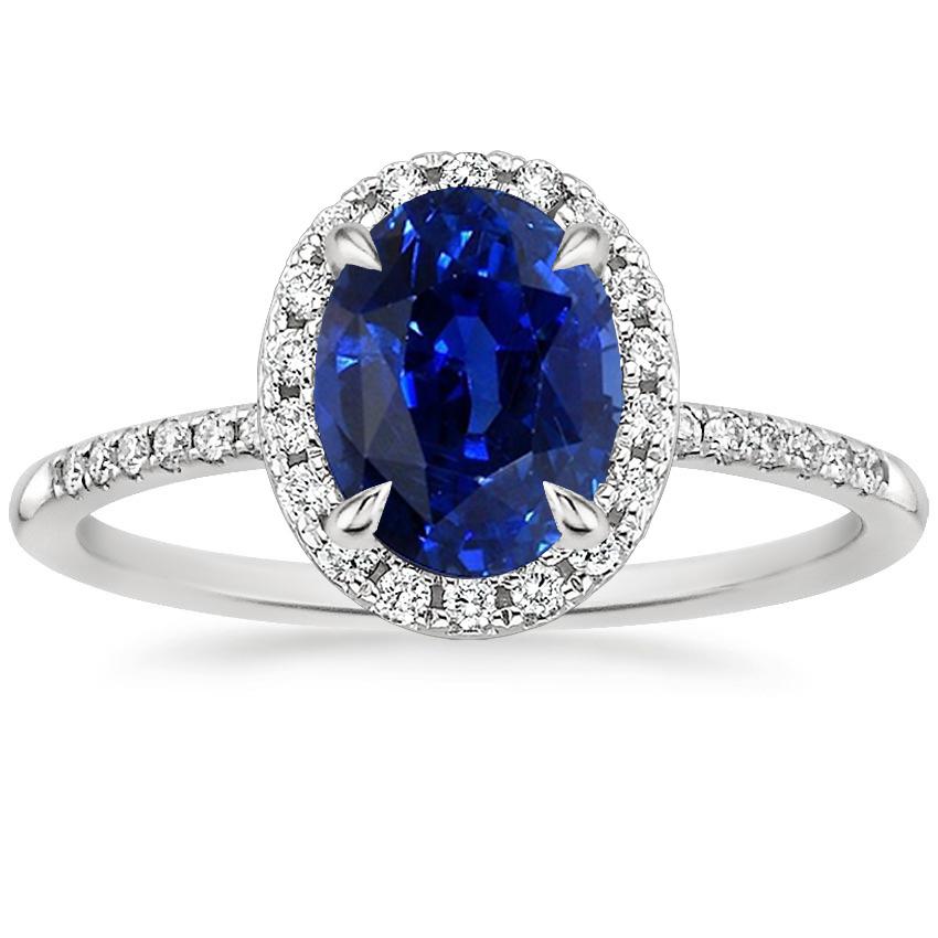 Damen Halo Ring Oval Blauer Saphir & Diamant Akzente 3.25 Karat - harrychadent.ch