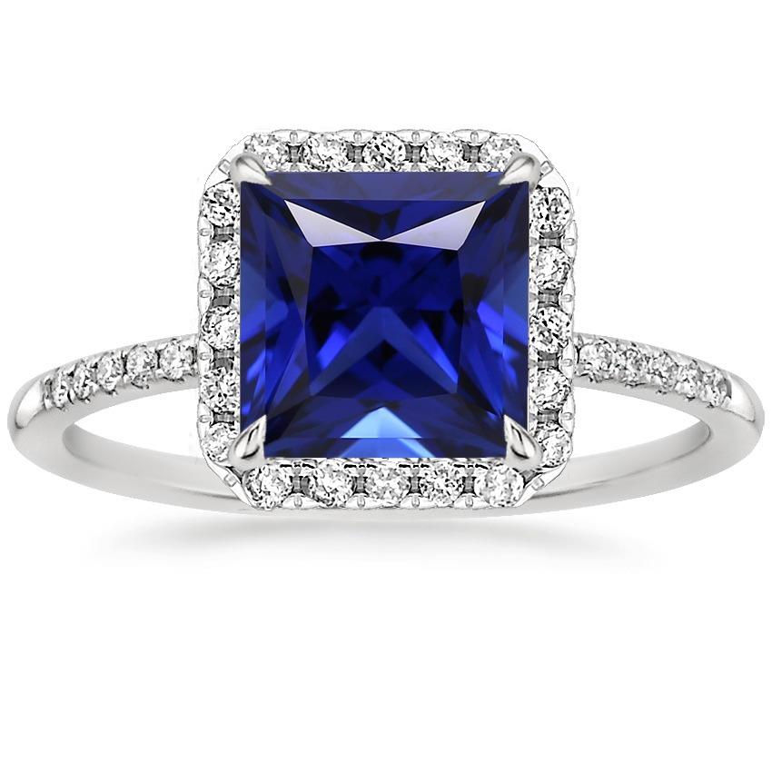 Damen Halo Ring Princess Blue Sapphire Mit Pave Diamants 5.50 Karat - harrychadent.ch