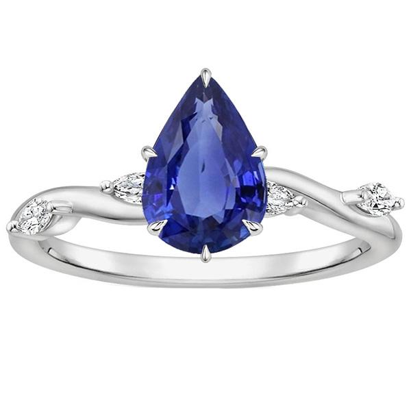 Damen Saphir Ring Birne mit Marquise Diamant Akzenten 4,50 Karat