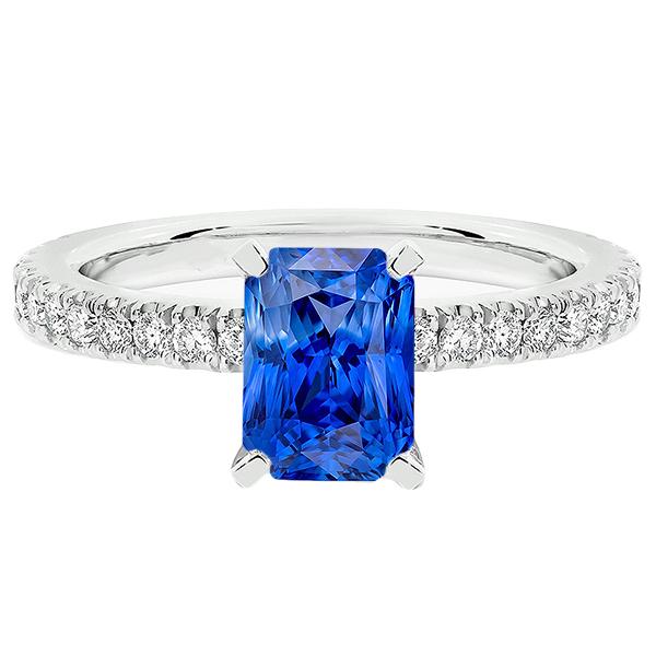 Damen Saphirring Strahlend mit Pave Set Diamantakzenten 3,50 Karat - harrychadent.ch