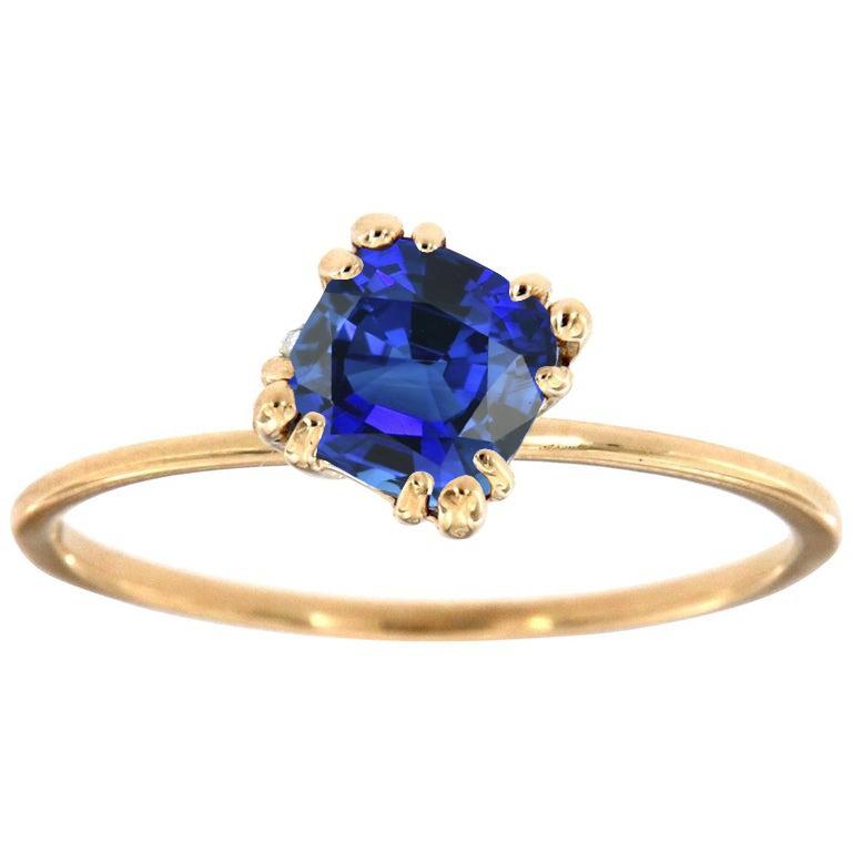 Damen Solitaire Kissen Blauer Saphirring 2,50 Karat Dreifache Zinken - harrychadent.ch