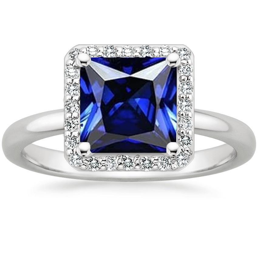 Damen Weißgold Diamant Halo Princess Blauer Saphirring 5.50 Karat - harrychadent.ch