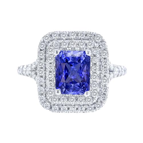 Diamant Doppel Halo Radiant Saphir Ring 4 Karat Split Shank - harrychadent.ch