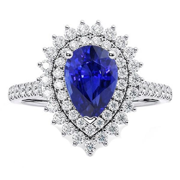 Diamant Double Halo Ring Flower Style Birne Blauer Saphir 5.50 Karat - harrychadent.ch