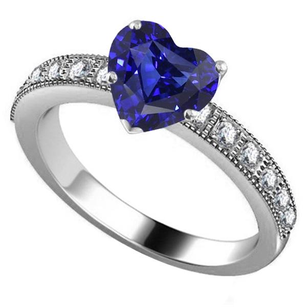 Diamant-Edelstein-Ring Herzförmiger blauer Saphir-Schmuck 3,50 Karat - harrychadent.ch