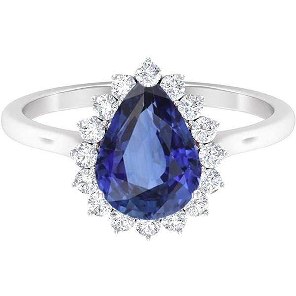 Diamant Halo Anniversary Birnenförmiger blauer Saphirring 4,50 Karat - harrychadent.ch