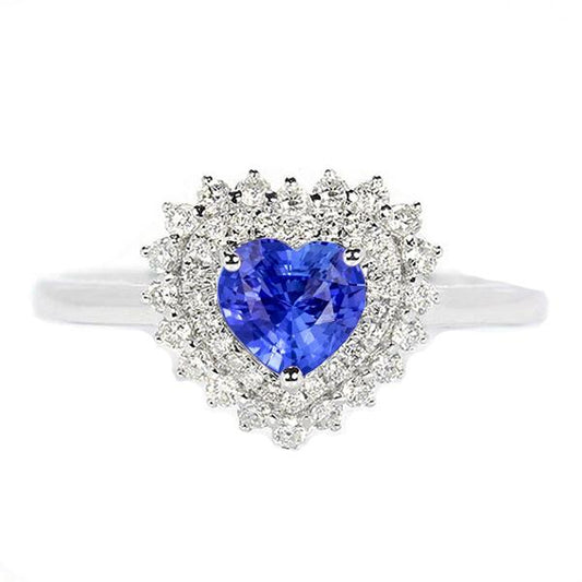 Diamant Halo Heart Natürlicher blauer Saphirring 3 Karat Sternstil - harrychadent.ch