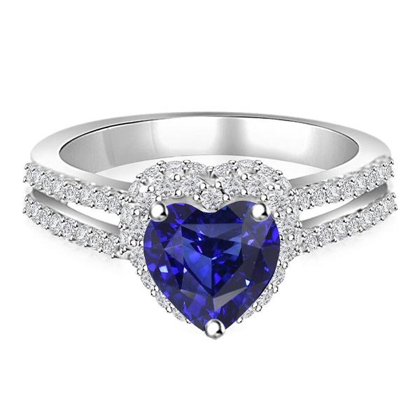 Diamant Halo Herzschliff Saphir Ring Doppelschaft 3.50 Karat - harrychadent.ch