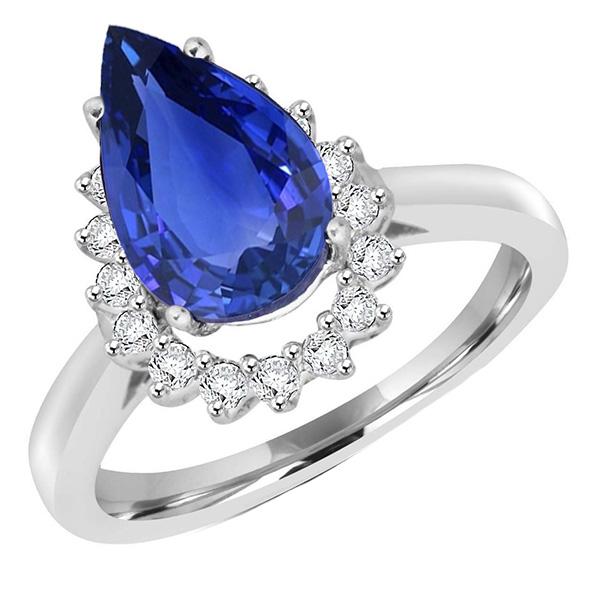 Diamant Halo Jubiläumsring Birne Ceylon Saphir 4,25 Karat - harrychadent.ch