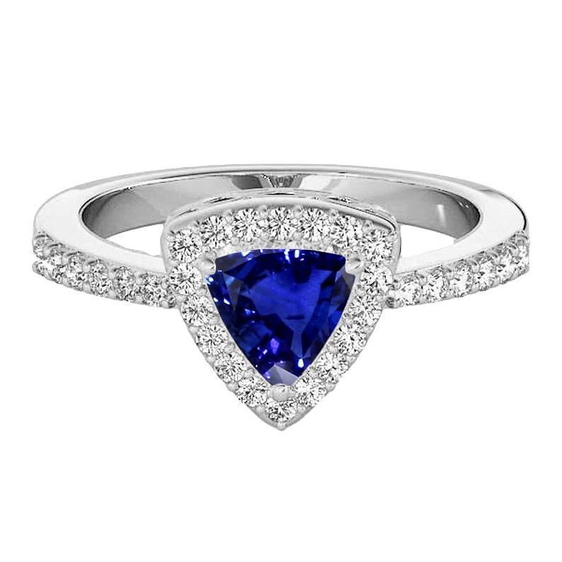 Diamant Halo Jubiläumsring Saphir im Trillionenschliff 3 Karat - harrychadent.ch