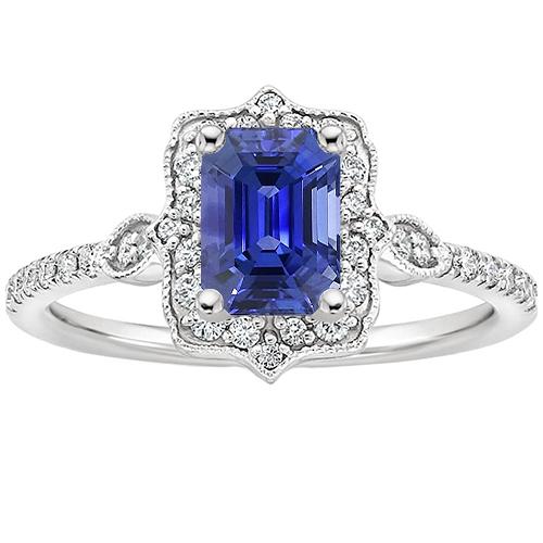 Diamant Halo Ring Vintage-Stil Smaragdblauer Saphir 4 Karat - harrychadent.ch