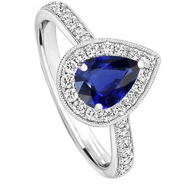 Diamant Halo Verlobungsring Birne Srilanka Saphir 4,50 Karat - harrychadent.ch
