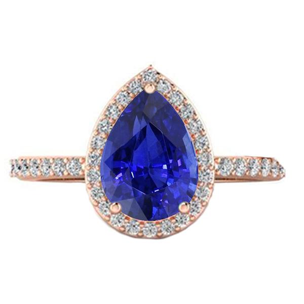 Diamant-Hochzeitshalo-Ring Birnenförmiger srilankischer Saphir 4 Karat - harrychadent.ch