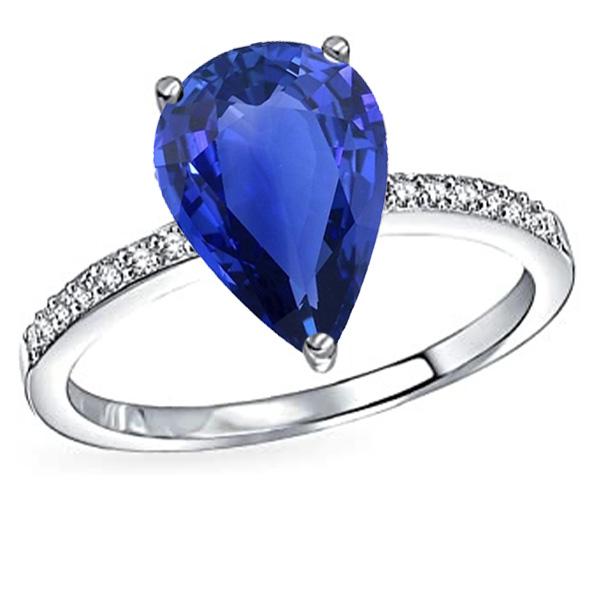 Diamant Solitaire Birne Ceylon Saphir Ring mit Akzenten 4 Karat - harrychadent.ch