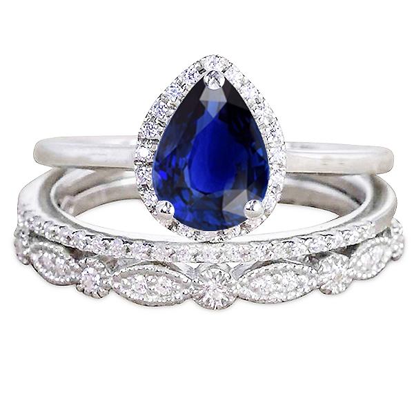 Diamant-Solitär-Ehering Blauer Saphir mit Akzenten 3,50 Karat - harrychadent.ch