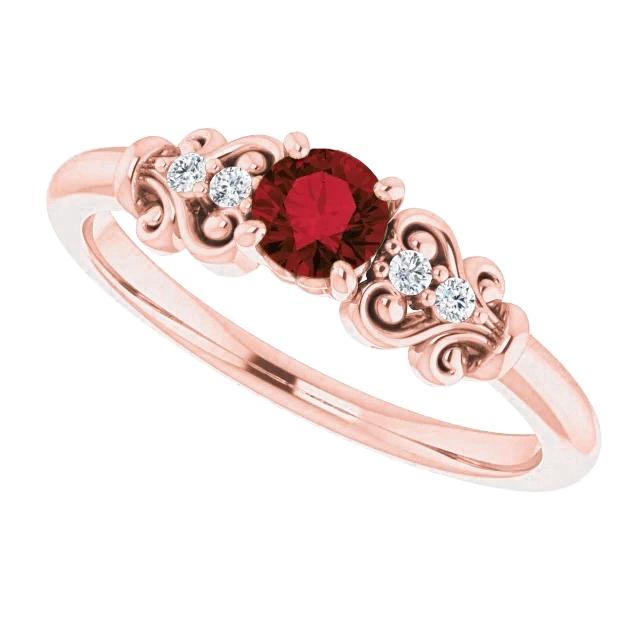Diamantring 1.10 Karat Burma Rubin Antik-Stil Roségold 14K - harrychadent.ch