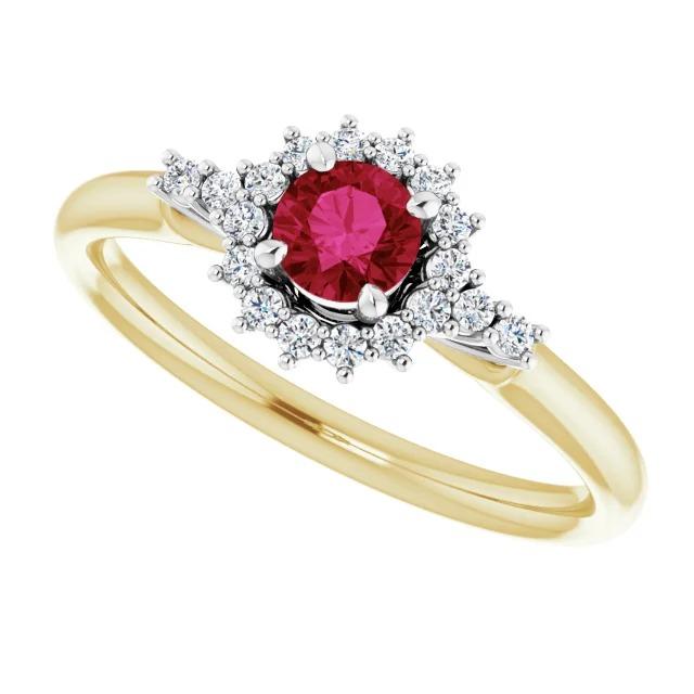 Diamantrunder Rubinring Halo Style Gold 14K 1,50 Karat - harrychadent.ch