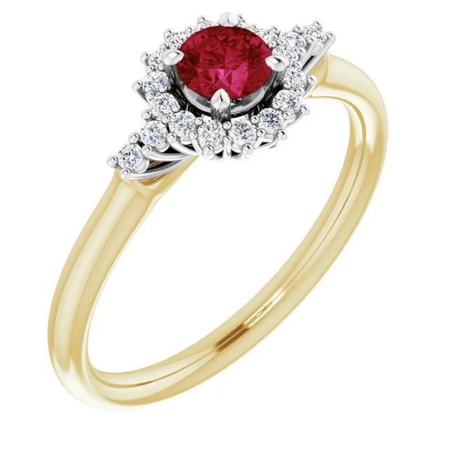 Diamantrunder Rubinring Halo Style Gold 14K 1,50 Karat - harrychadent.ch