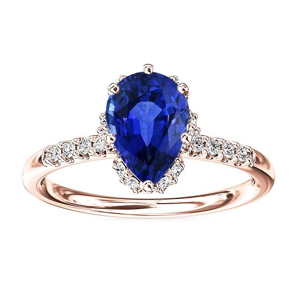 Diamantschmuck Halo Pear Blue Saphir Ring 4 Karat Roségold 14K - harrychadent.ch