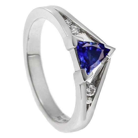 Diamantschmuck Trillion Blauer Saphir Ring 1,25 Karat 5 Steine Stil - harrychadent.ch