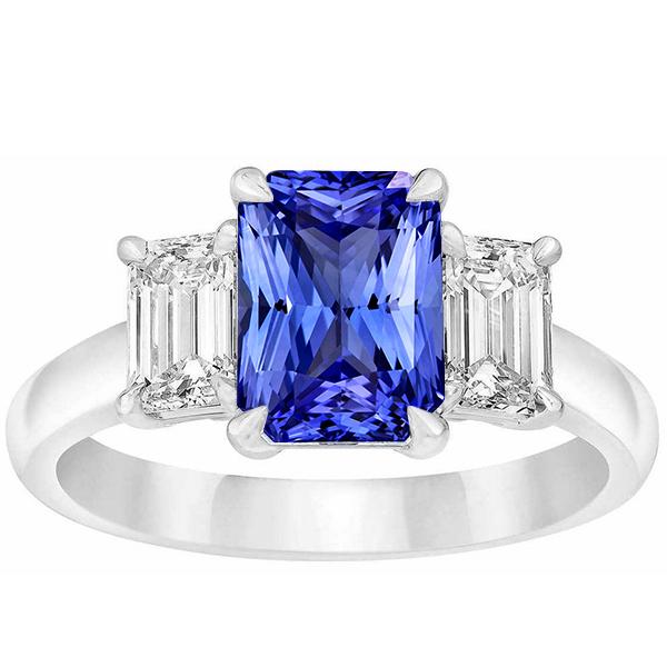 Drei Steine Smaragd Diamant & Ceylon Saphir Ring 3 Karat Krappenset - harrychadent.ch