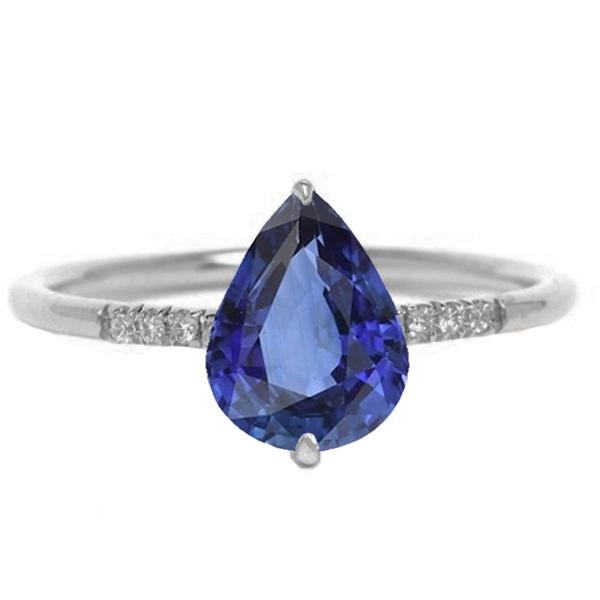 Edelstein Birne blauer Saphir Ring & kleine runde Diamanten 3 Karat - harrychadent.ch