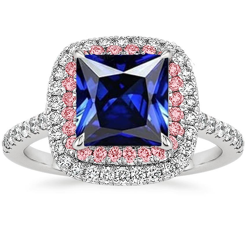 Edelstein Diamantring Blauer & Rosa Saphir Doppel Halo 6.50 Karat Gold - harrychadent.ch