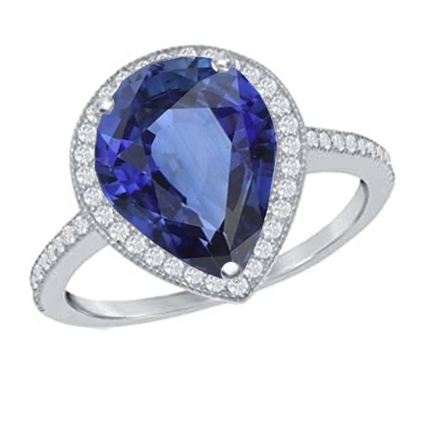 Edelstein Halo Birne Ceylon Saphir Ring & Diamanten 5 Karat - harrychadent.ch