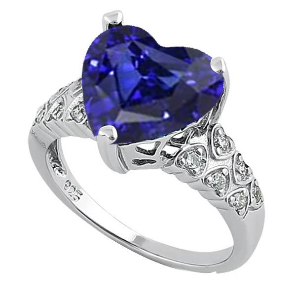 Edelstein Schmuck Ring Herz Ceylon Saphir mit Diamanten 4 Karat - harrychadent.ch