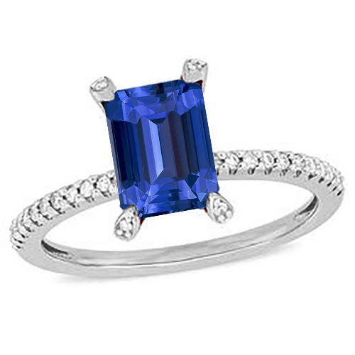 Edelstein Smaragdblauer Saphir Ring & Pave Set Diamanten 3 Karat - harrychadent.ch
