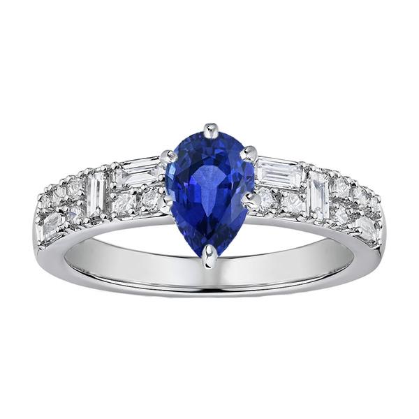Edelsteinring Birne Blauer Saphir 3 Karat Marquise & Runde Diamanten - harrychadent.ch
