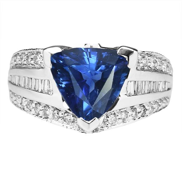 Edelsteinring Trillion Saphir 4,50 Karat Baguette & runde Diamanten - harrychadent.ch
