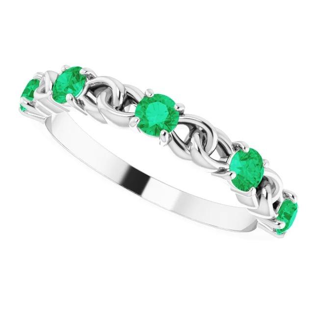 Fünf Steine runder grüner Smaragdring 2.50 Karat Weißgold 14K - harrychadent.ch