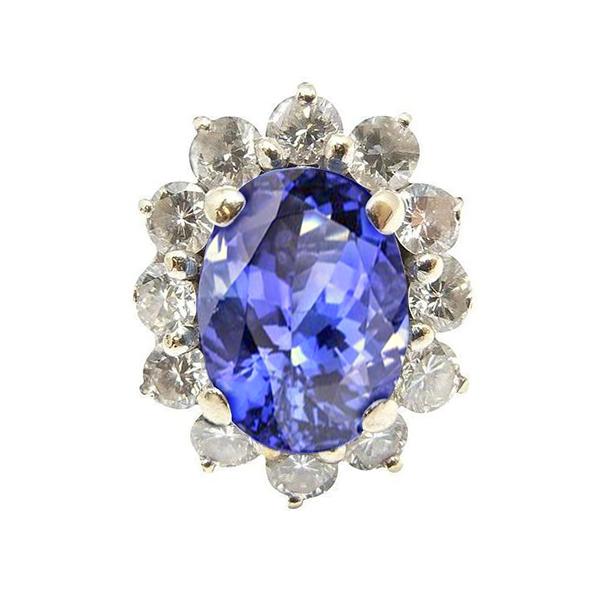 Funkelnder Oval Tansanit und Diamanten Halo Ring 7,50 Karat Schmuck