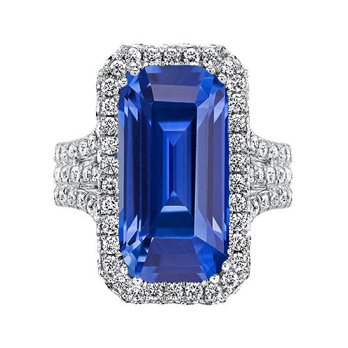 Gold Halo Diamant Smaragdschliff Ceylon Saphir Edelstein Ring 6 Karat - harrychadent.ch