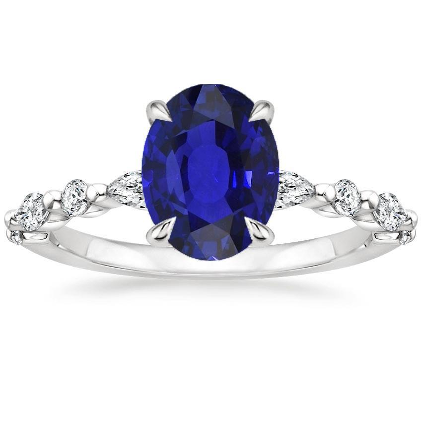 Gold Oval Blauer Saphir Diamantring Marquise & Rundschliff 6 Karat Neu - harrychadent.ch