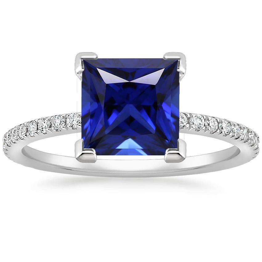 Goldener Diamantring Princess Cut Blauer Saphir Mit Akzenten 5,50 Karat - harrychadent.ch
