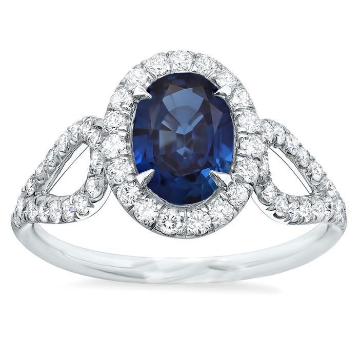 Großer Ceylon Saphir mit Diamanten Ehering 5 Karat Weißgold 14K - harrychadent.ch