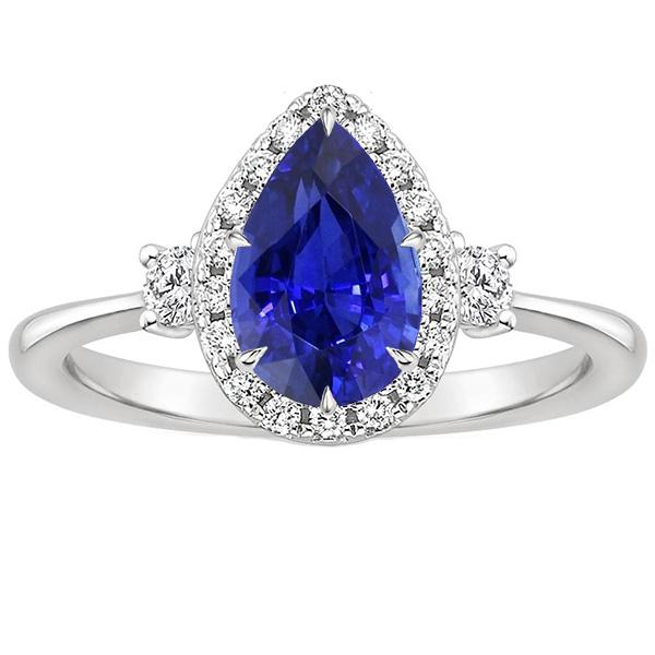 Halo 3 Stone Ring Birne Ceylon Saphir & Diamanten 5 Karat