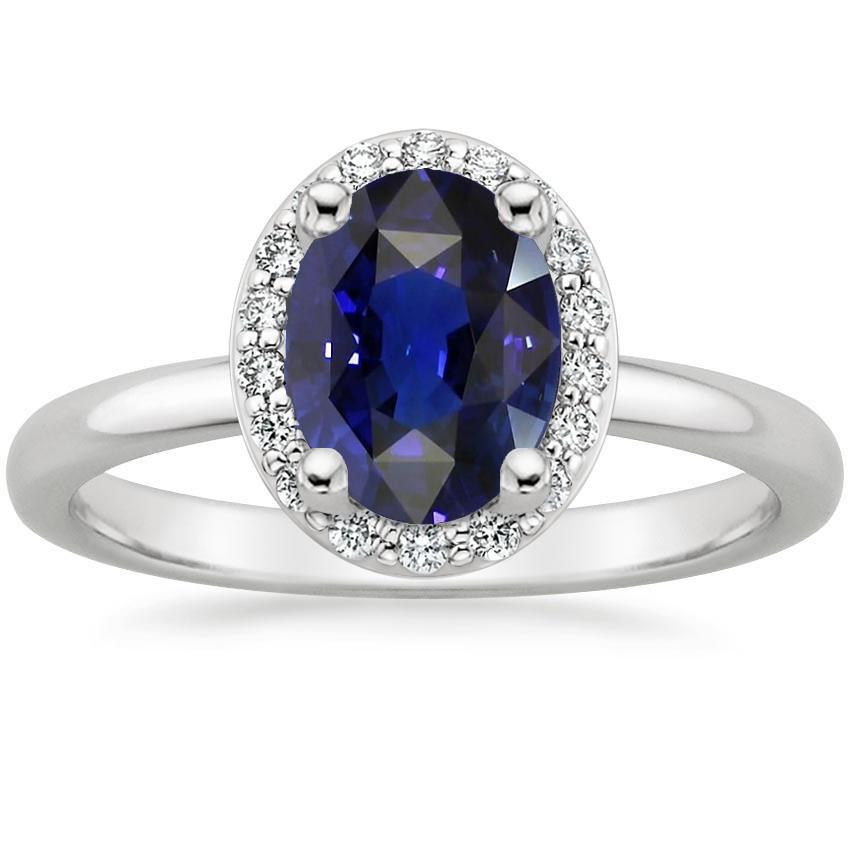 Halo Diamant Blue Saphir Verlobungsring 4 Karat Weißgold 14K - harrychadent.ch