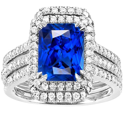 Halo Diamant-Saphir-Verlobungs-Ehering-Set mit Jacke 5 Karat - harrychadent.ch