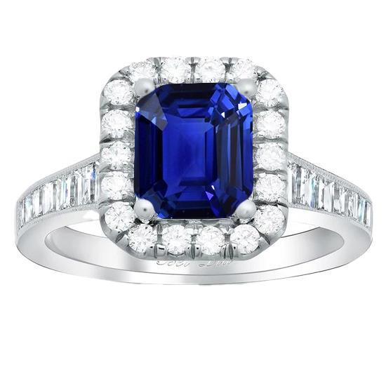 Halo Diamantring Smaragdblauer Saphir Schmuck 3 Karat Kanalset - harrychadent.ch