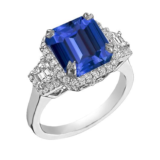 Halo Diamantring Trapezoid & Runde Akzente 4 Karat Tiefblauer Saphir - harrychadent.ch