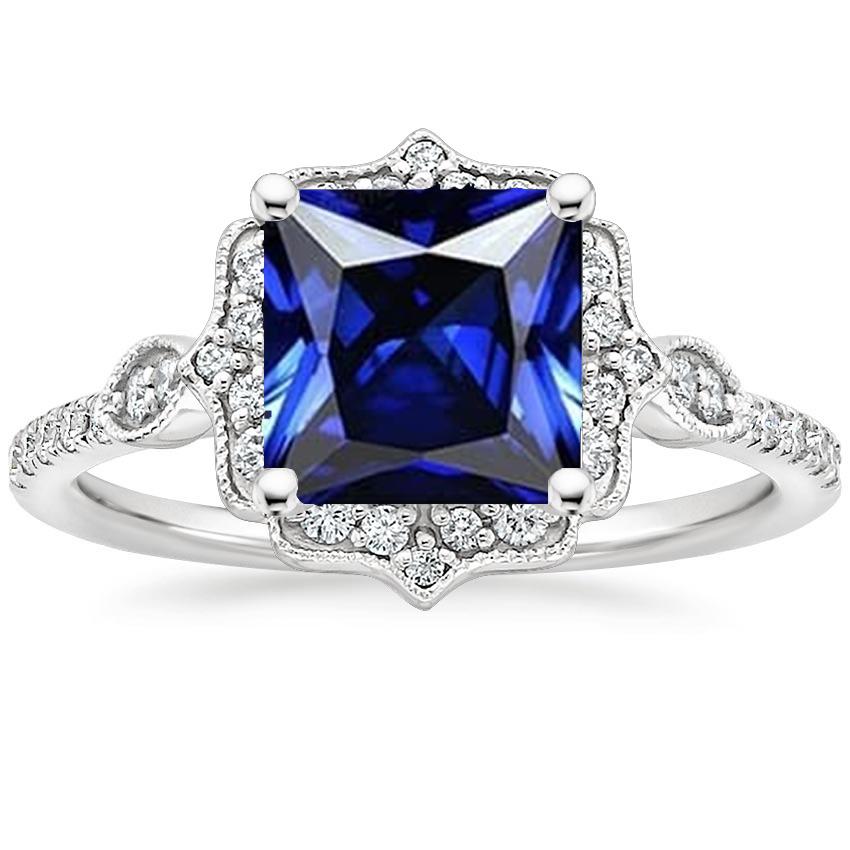 Halo Diamantring Vintage-Stil Ceylon Saphir Princess Cut 6 Karat - harrychadent.ch