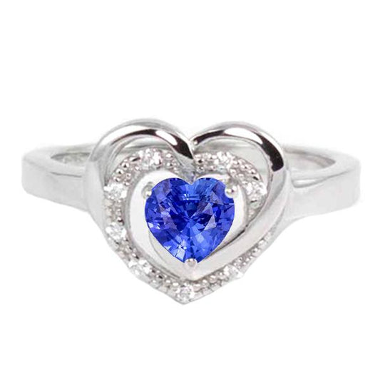 Halo Edelstein Ring Herz Blauer Saphir Schmuck 1,50 Karat Weißgold - harrychadent.ch